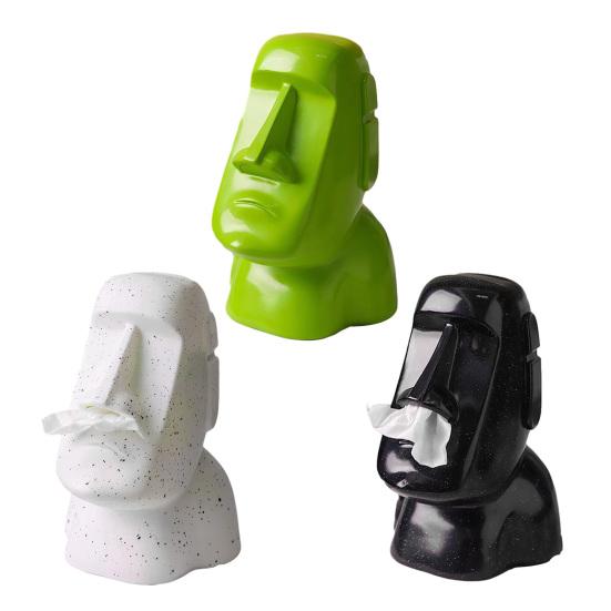Statua Moai Uchwyt na Chusteczki Statua z Wyspy Wielkanocnej Pokrowiec na Pudełko z Chusteczkami 3-w-1 Uchwyt na Okulary Stojak na Słuchawki Dekoracyjny Uchwyt na Pudełko z Chusteczkami do Domu Biura