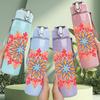 1PC Peach Floral Mandala Design 750ml Color Plastic Sports Water Bottle Leakproof Flip Straw Lid Suitable for Sports Office Home Use