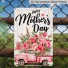 2D Flat, 1pc Pink Truck Floral Mother's Day Metal Wall Art Sign "Happy Mother's Day" - 8*12 Inch Aluminium Rustic Home Decor, Farmhouse Wall Art