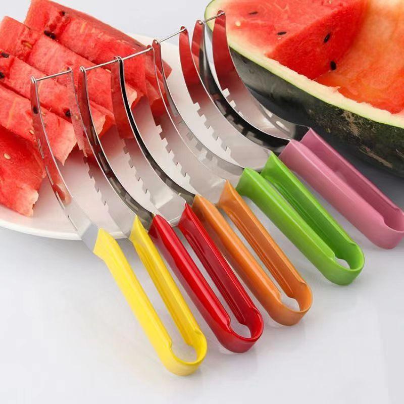 Sicherer Effizienter Wassermelonenschneider und -server aus Edelstahl mit rutschfestem Griff Fruchtteiler Wassermelonenschneider Schneider Obstwerkzeuge