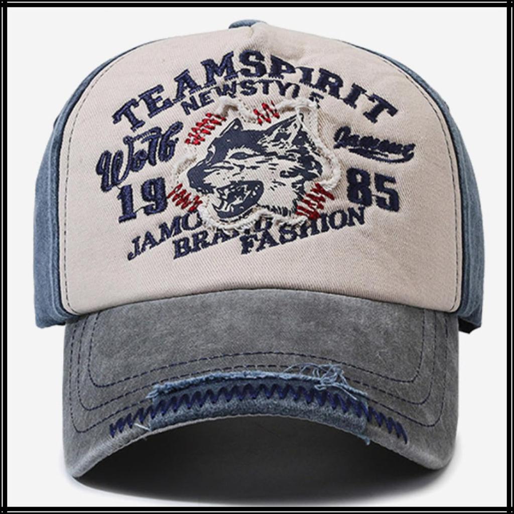 Hat Cap Vintage Embroidered Distressed Sun Protection Casual Men Women CZA479 [White Fang] (Black)