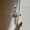 Neo-Gothic Deep Red Rose Oxidized Silver Crosses Pendant Long Necklace for Woman Men Hip-hop Street Sweater Chain Jewelry Gifts