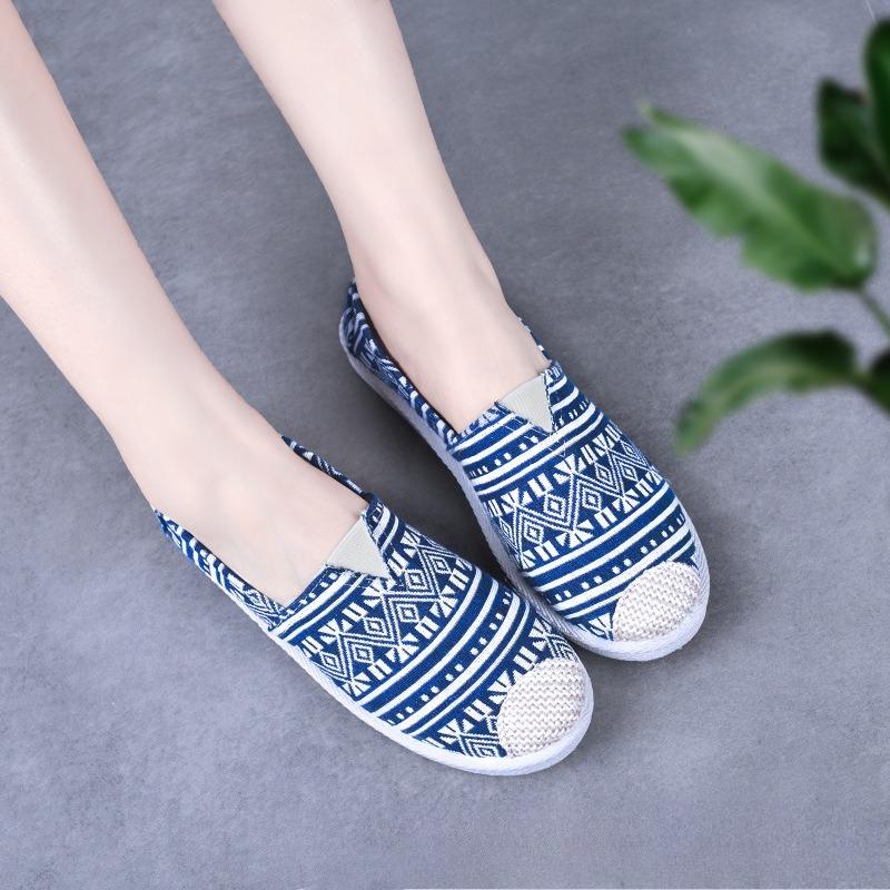 Summer Ladies Casual Comfort Bohemian Slip On Lazy Shoes Female Womens Flat Slip On Canvas Strap Loafers