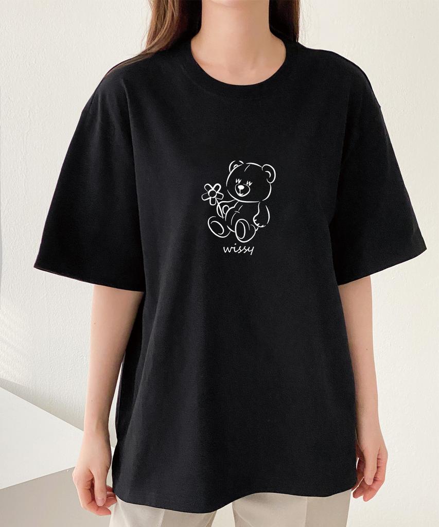 T-shirt a maniche corte Orso Fiore Wissi (Ws022) Nero
