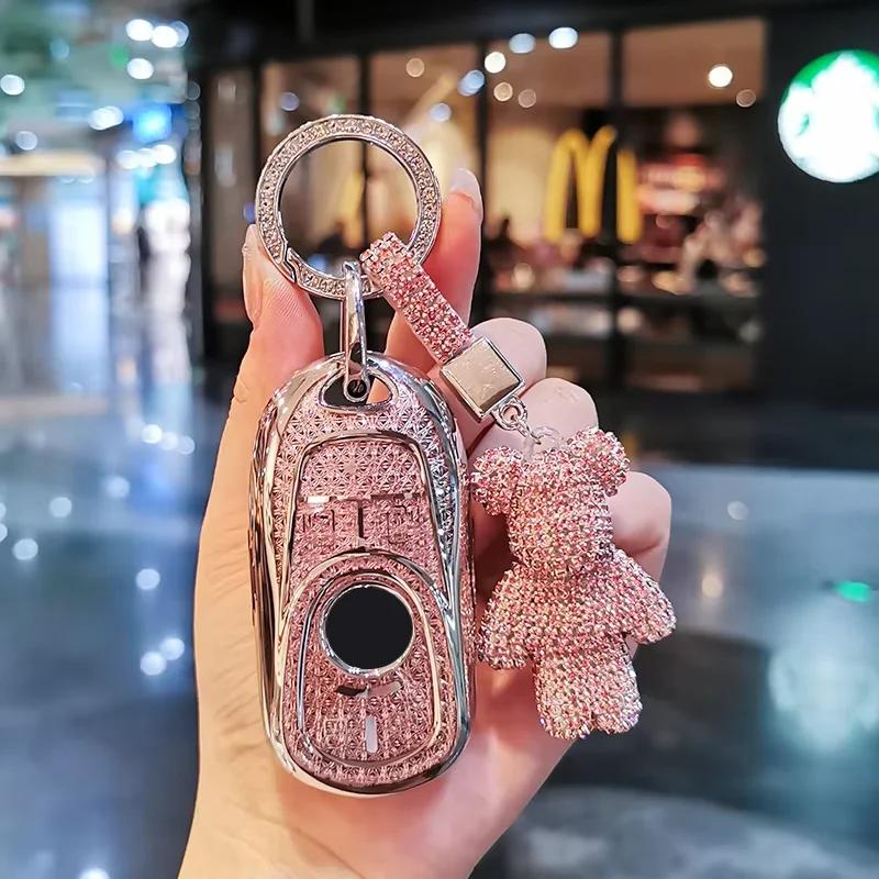Suitable For 24 Buick Gl8 Keycase Avenir Keycover Key Shell Keychain Car Case Buckle Cute Bear Keychain Sparkling Car Key Case