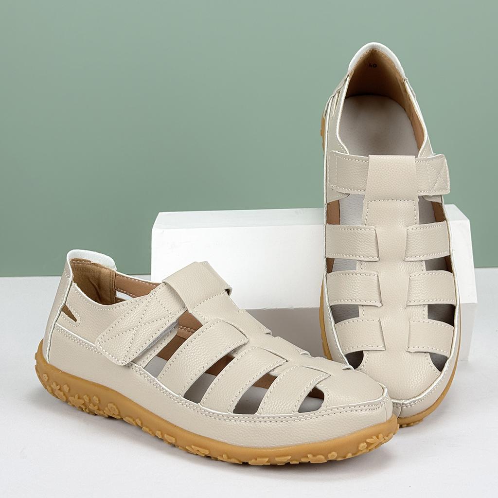 Übergröße Sommer Damen Sandalen Einfarbig Leicht Offene Zehen Atmungsaktiv Ballerinas Rutschfest Weiches Leder Walking Krankenpflegerin Mama Schuhe Outdoor