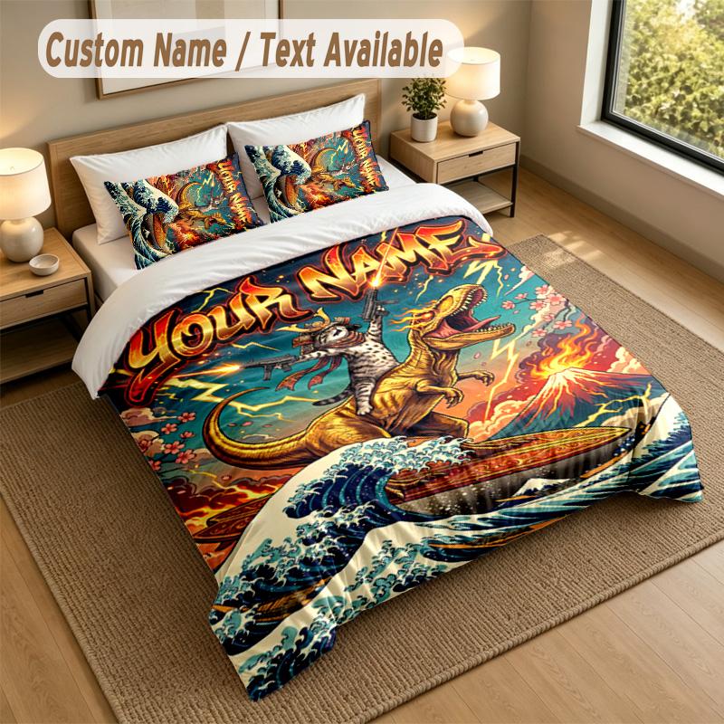 Cat Theme Personalized 3Pcs Bedding Set Custom Text & Name 1 Sheet 2 Pillowcases Household Bedding 1pc