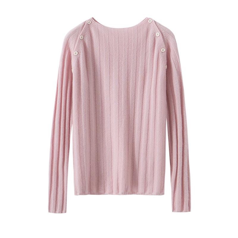 Women's Round Neck Cashmere Ribbed Slim-Fit Sweater, Long-Sleeve Winter Knit Top