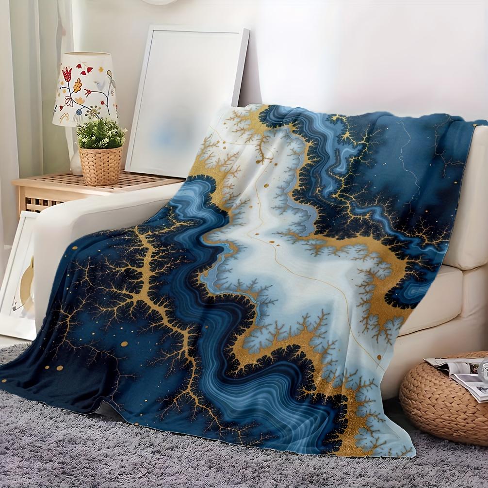 Couverture jetée Art abstrait bleu Motif marbre moderne Couvre-lit de luxe toutes saisons pour décoration intérieure Lavable en machine Cadeau