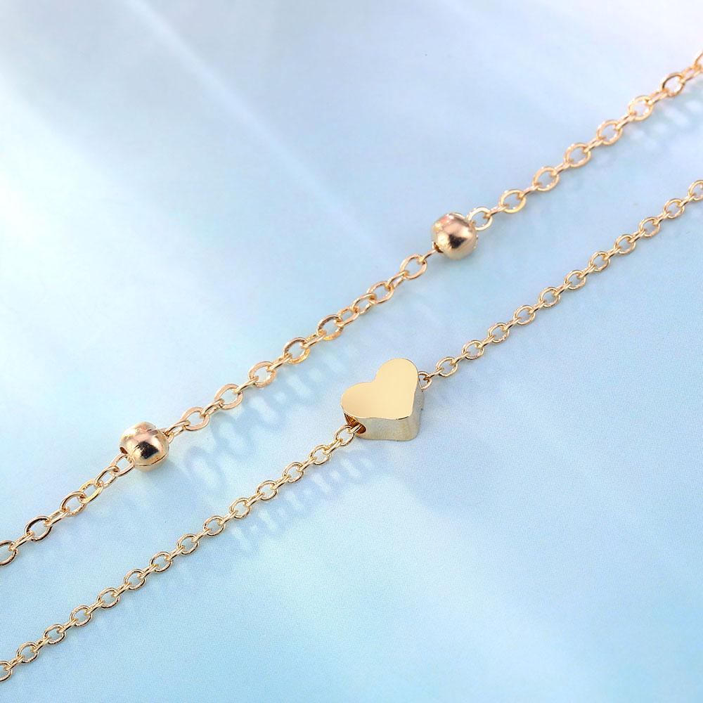 Summer Beach Golden Round Bead Foot Chain Simple Temperament Heart-shaped Anklet Multi-layer Thin Chain Woman