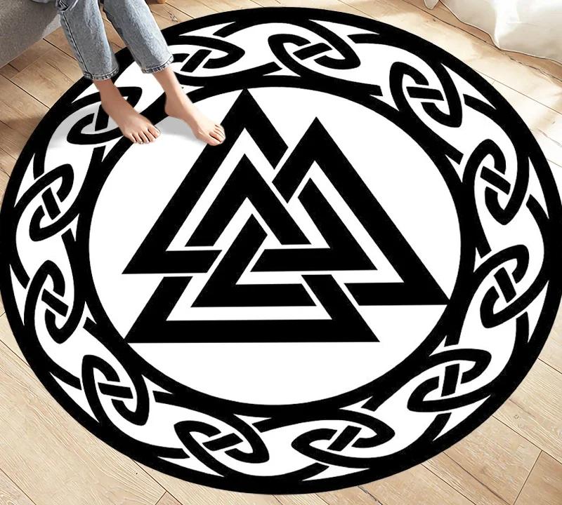 Viking Valknut Yggdrasil Levensboom Vloerkleed Ronde Tapijten Tapijten voor Woonkamer Slaapkamer Voetmat Decoratie Antislip Vloermat