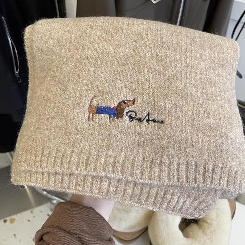 Cute Cartoon Dog Embroidered Scarf Winter Thick Warm Scarf Korean Fashion Versatile Windproof Ear Protection Shawl New Style