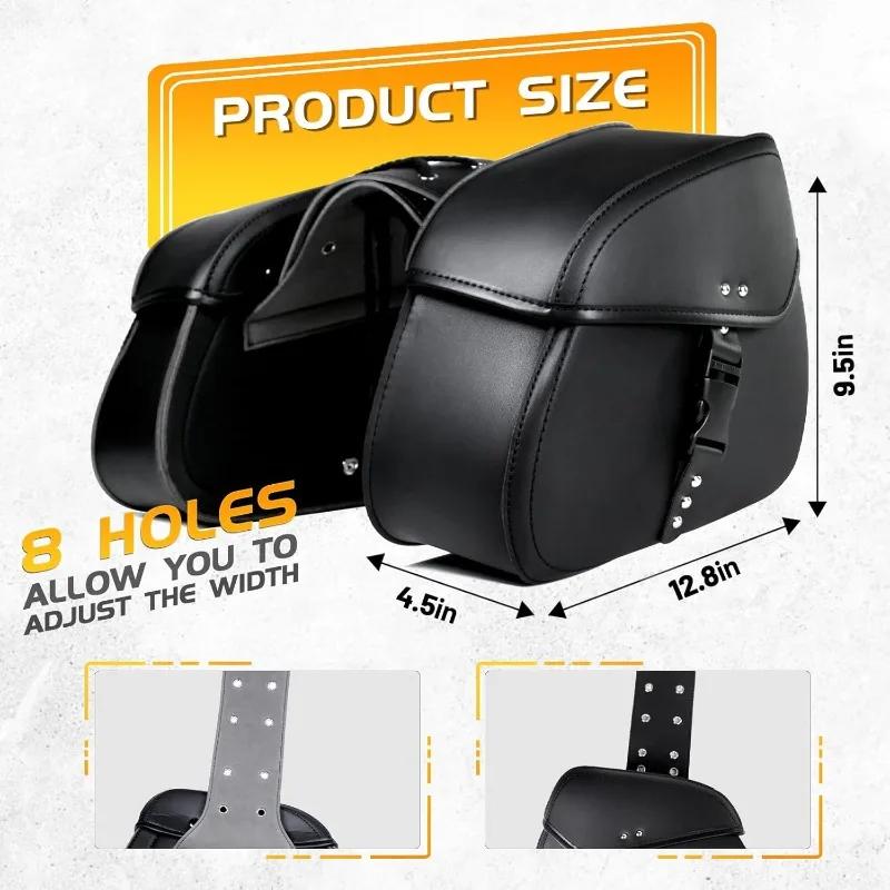 Motorcycle Saddle Bags with Buckles PU Leather Motorcycle Saddlebags Waterproof Motorbike Side Saddle Bags Universal Harley