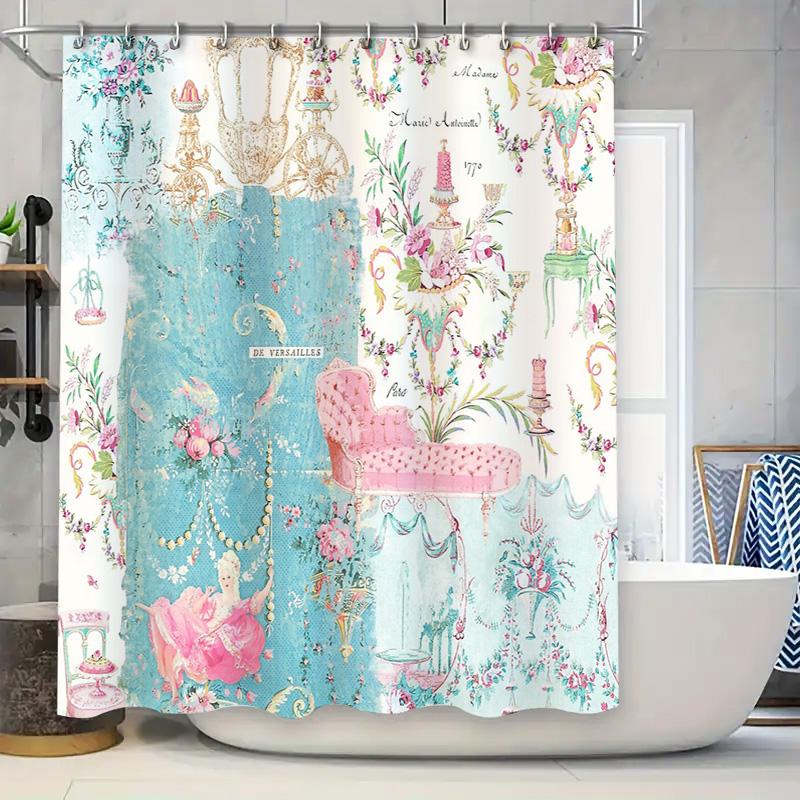 Elegante Tenda da Doccia Barocca Francese Motivo Floreale Rococò Vintage Decorazione Bagno Chic Parigino Tessile per la Casa Appeso a Parete