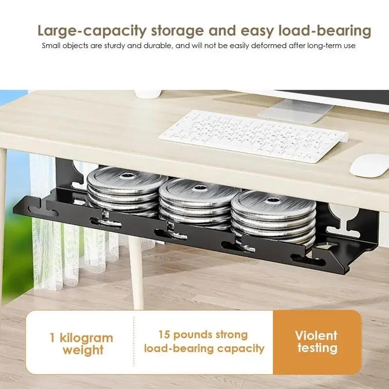 Bandeja de cables de Metal para debajo del escritorio, gestión de cables con abrazadera, soporte para cables de regleta, sin perforación, suministros espaciosos y resistentes