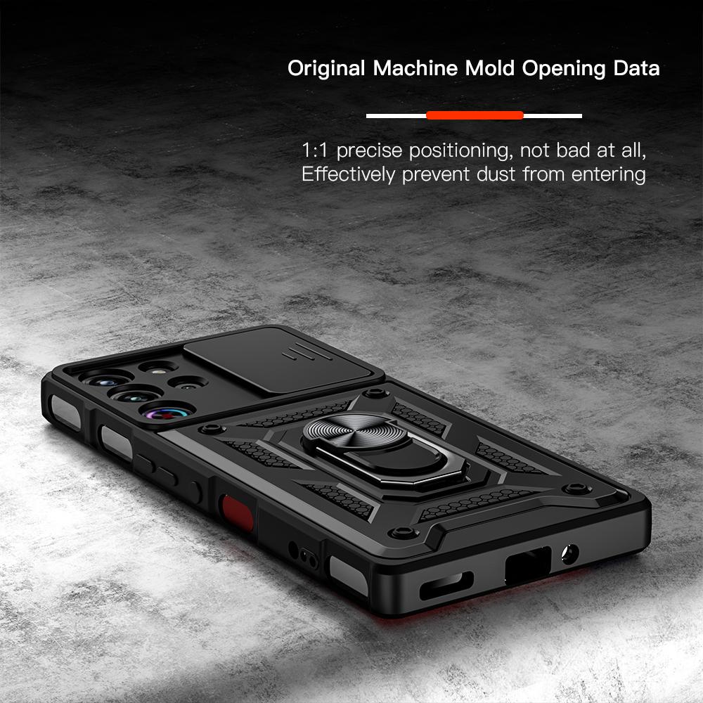 KEYSION Shockproof Case for ZTE nubia RedMagic 10 Pro+ Slide Camera Protection Ring Stand Phone Cover for RedMagic 10S Pro+ 5G