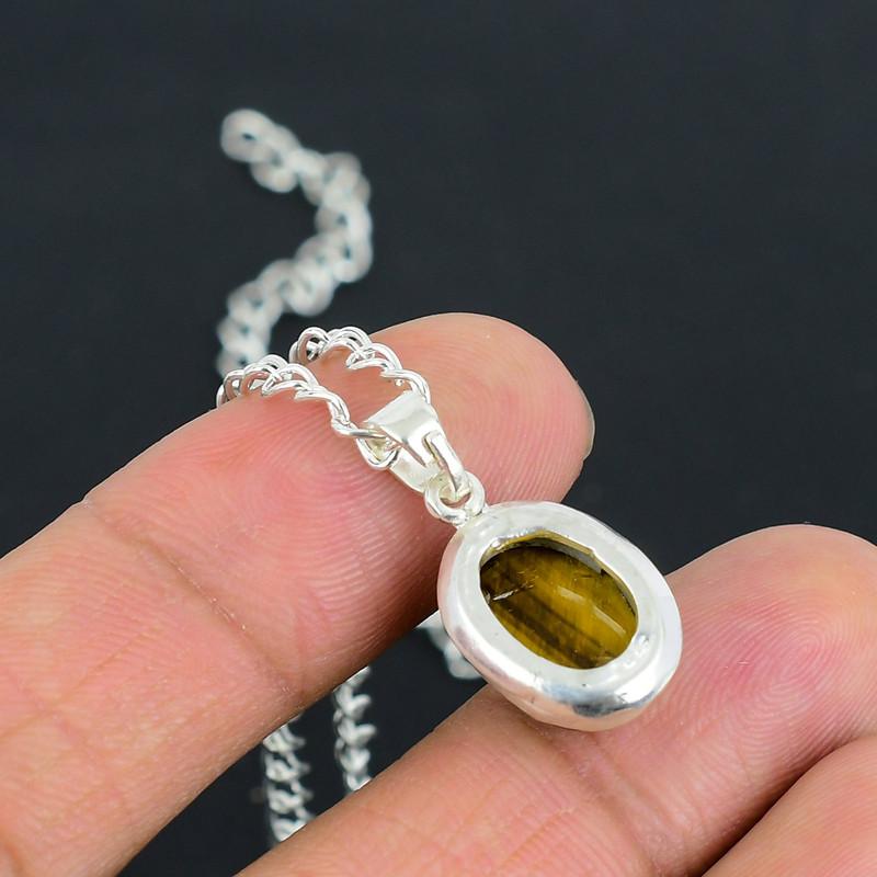 Tigers Eye Chain Pendant HandCrafted Fine Polished 925 Sterling Silver Pendant with Morden Design Gift for Wedding Bridal