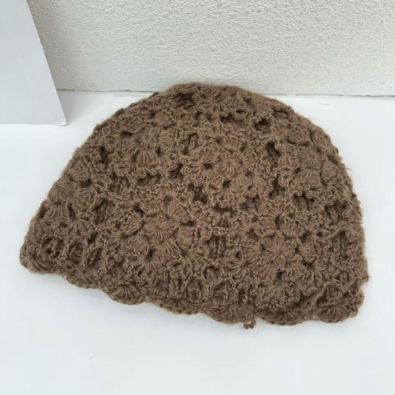 Handgehäkelte doppelwandige verdickte Taschenkopfmütze Damen Herbst und Winter vielseitig warm gestrickt modisch ausländischer Stil Wollmütze