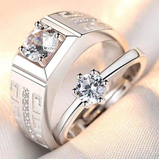 Classic Luxury Adjustable Couple Cubic Zircon Ring Engagement Jewelry Accessory