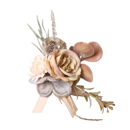 Rose Bud Wedding Flower Set, Wrist Corsage for Bride Bridesmaid & Boutonniere for Groom Groomsman, Artificial Silk Floral Party Accessories