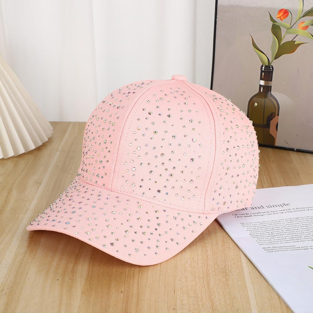 Solid Color Hotfix Rhinestones Baseball Cap Cotton Sunscreen hat Versatile Sun Hat  Summer