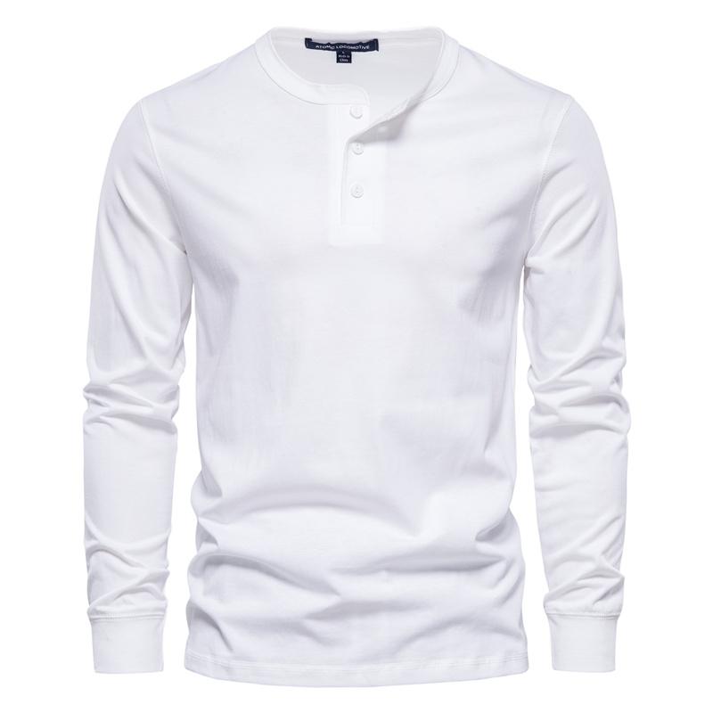 AIOPESON Henley Collar 100% Cotton T Shirt Men Casual Solid Color Long Sleeve Top Tees Men New Autumn High Quality Mens T Shirts