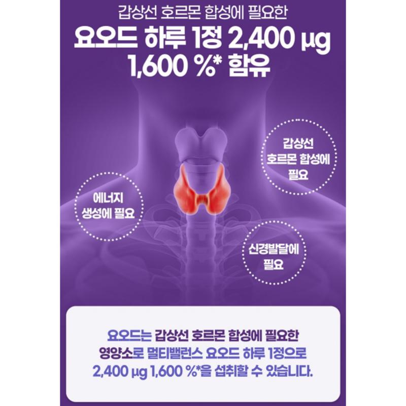 Thyroid hormone synthetic iodine nutritional supplement multivitamin Food and Drug Administration health functional food thyroid health, 60 tablets,
