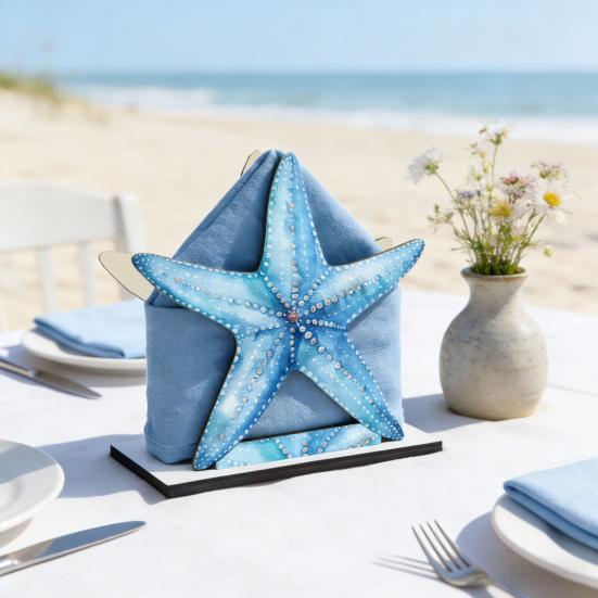 Ocean Themed Wooden Napkin Holder for Table, Summer Coastal Napkin Dispenser, Rustic Tissue Holder for Kitchen, Dining Room