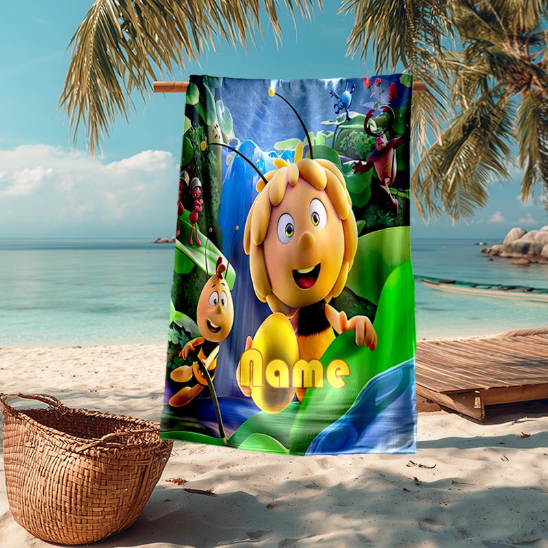 Personalisiertes ultraweiches Strandtuch mit Biene Maja-Thema, ideal für Pool - Camping, Tauchen - Perfekter Reisebegleiter, Lebendiges Strandtuch.