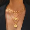Gothic Queen's Portrait Coin Pendants Grunge Y2K Layer Chain Hip Hop Necklace Choker Stainless Steel Necklace For Women Zircon