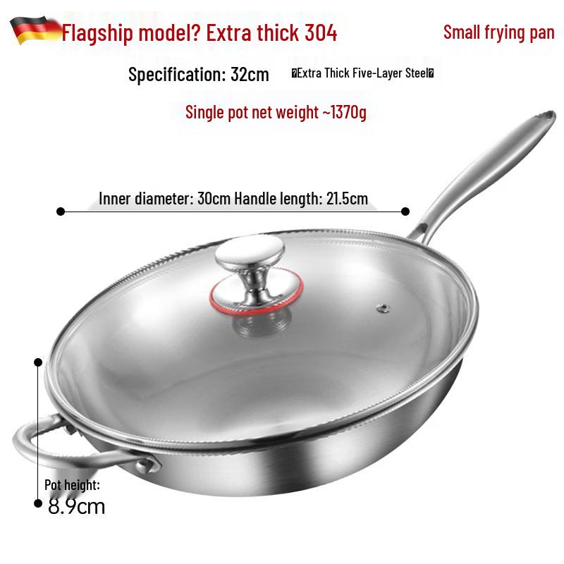 WUHE 32cm Non-Stick Stainless Steel Wok with Lid