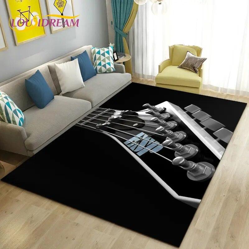Teppich mit klassischer E-Gitarre und Musik, groß, Teppich für Wohnzimmer, Schlafzimmer, Sofa, Fußmatte, Dekoration, rutschfeste Bodenmatte