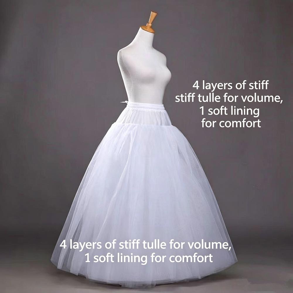 White 4-layers Design No Hoop Petticoat Fluffy Wedding Dress Crinoline Bridal Ball Gown Underskirt Ladies Lined Skirt Party Dress Role-playing Lining