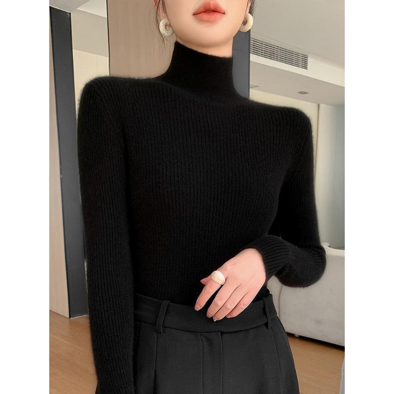 Autumn and Winter New Women's Turtleneck Sweater Swan Neck Heap Collar Tight Versatile Long-sleeved Knitted Sweater with Slim-fitting Bottoming Shirt