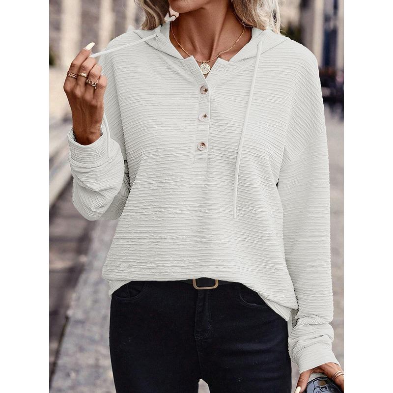 YYFS Damesmode Casual Lente Herfst Effen Kleur Print Lange Mouwen Hooded Blouses & Overhemden