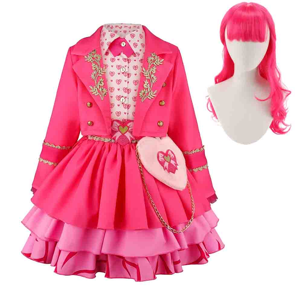 Girls Pink Movie Cosplay Dress Set 2026 Halloween Kids Performance Costume Children Fancy Party Outfit with Matching Bag Wig
