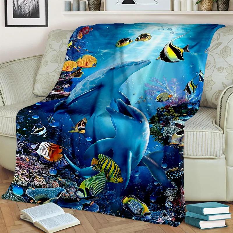 3D Unterwasserwelt Meeresboden Cartoon Decke, Weiche Überwurfdecke für Zuhause Schlafzimmer Bett Sofa Picknick Reisen Büro Überdecke Kinder