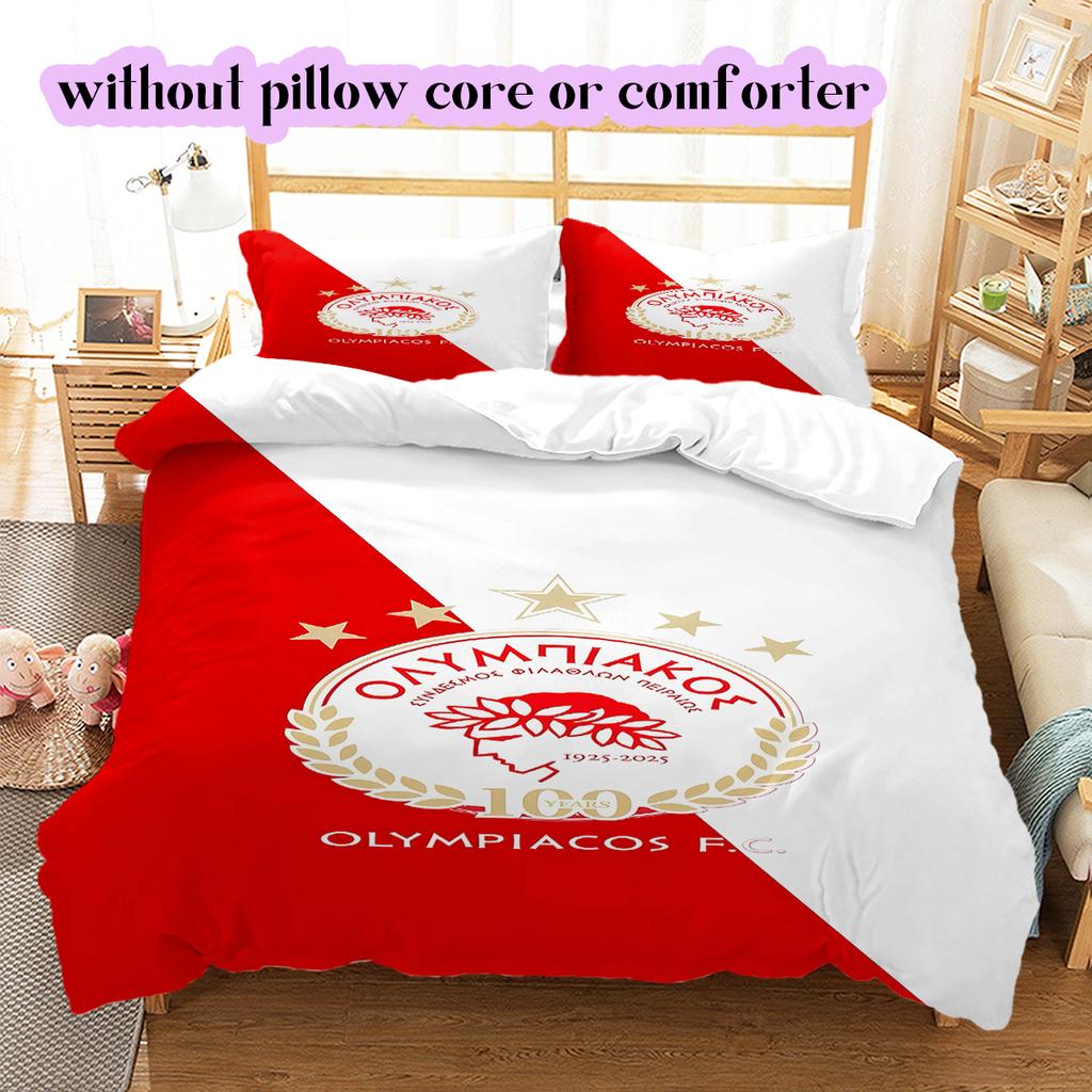 Olympiacos F.C Pattern Bedding Quilt Set Quilt Cover Pillowcase Home Decoration Birthday Gift (1 * Duvet Cover + 2 * Pillowcase, Without Core)
