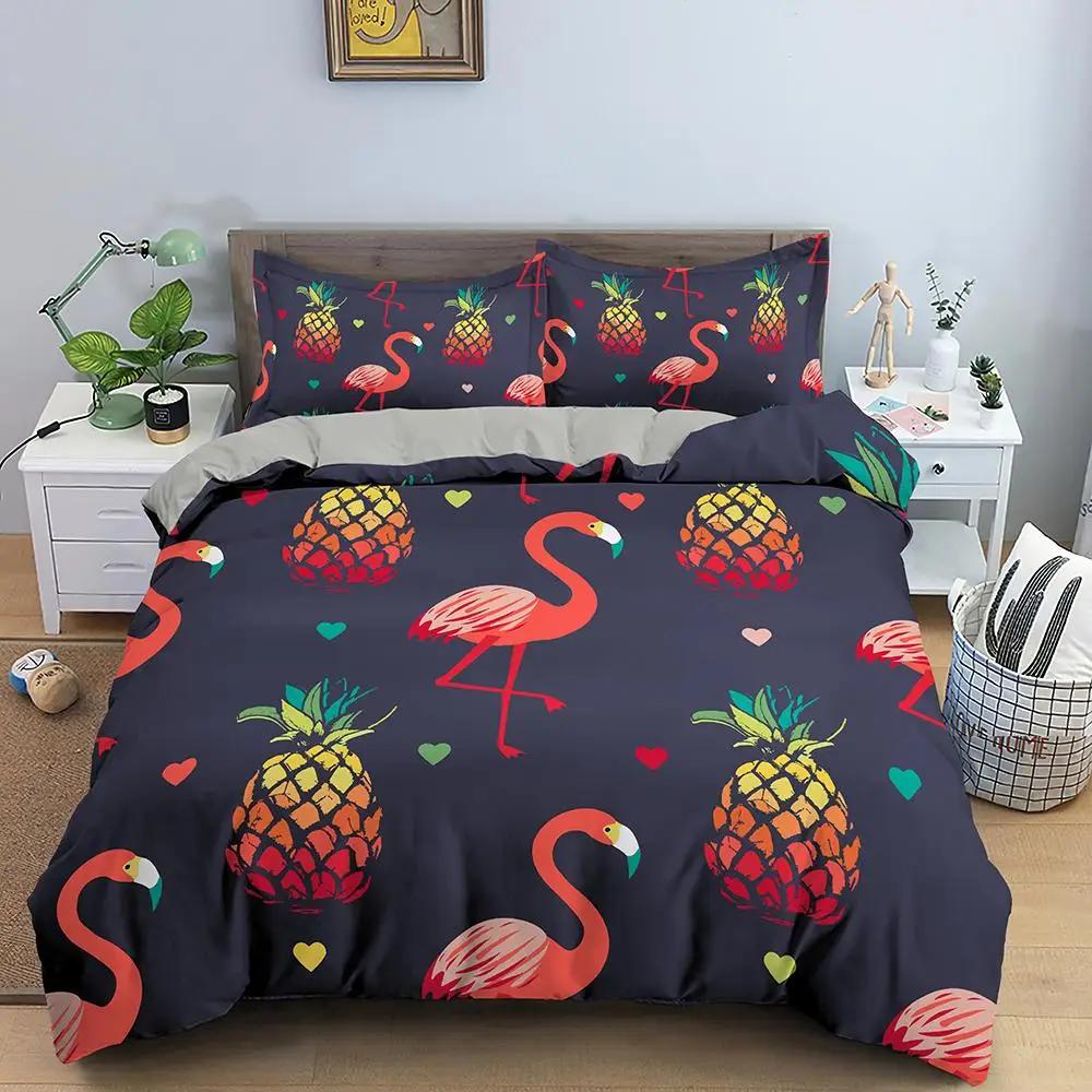 Pineapple Duvet Cover Set Queen Size Kids Colorful Pineapple Bedding Set Girls Teens Bedding Set Fruit Polyester Comforter Cover