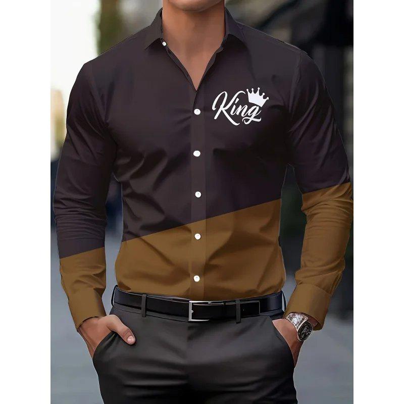 3D Printed Men's Slim Fit Long Sleeve Shirt - Trendy Business Casual, Four-Way Stretch for Spring and Autumn