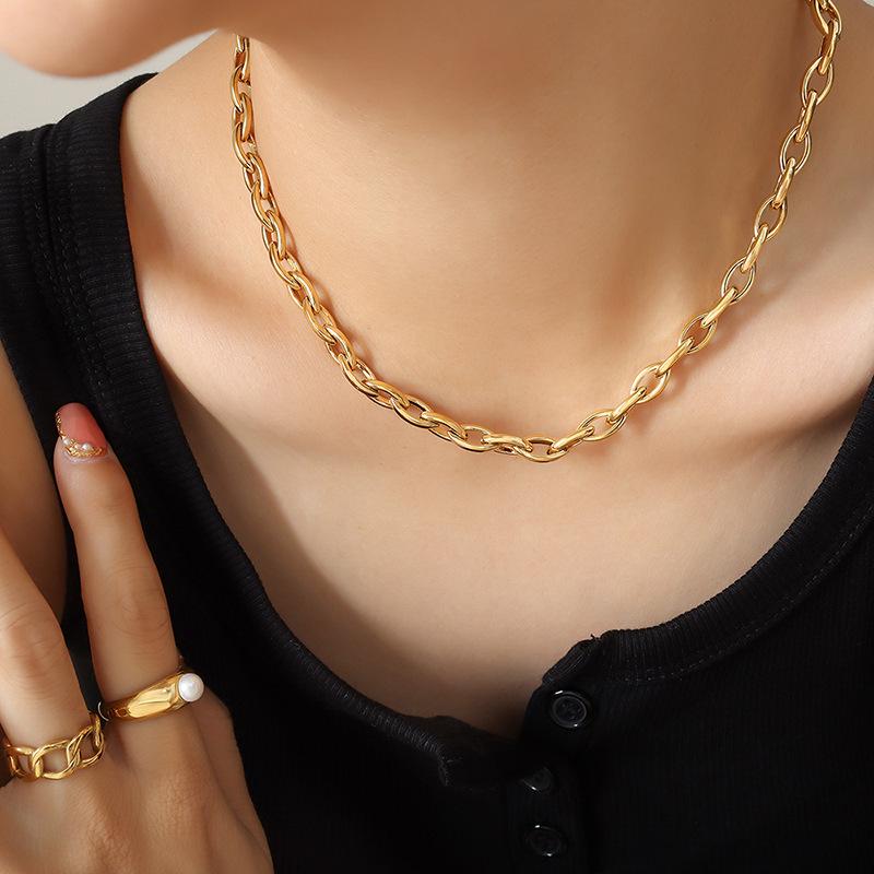 European Copper Jewelry Set: Chunky Chain Necklace & Versatile Bracelet