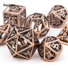 7 ks Copper Tower Metal Dice Sada dutých kovových mnohostěnných kostek Vhodné pro RPG stolní karetní hru