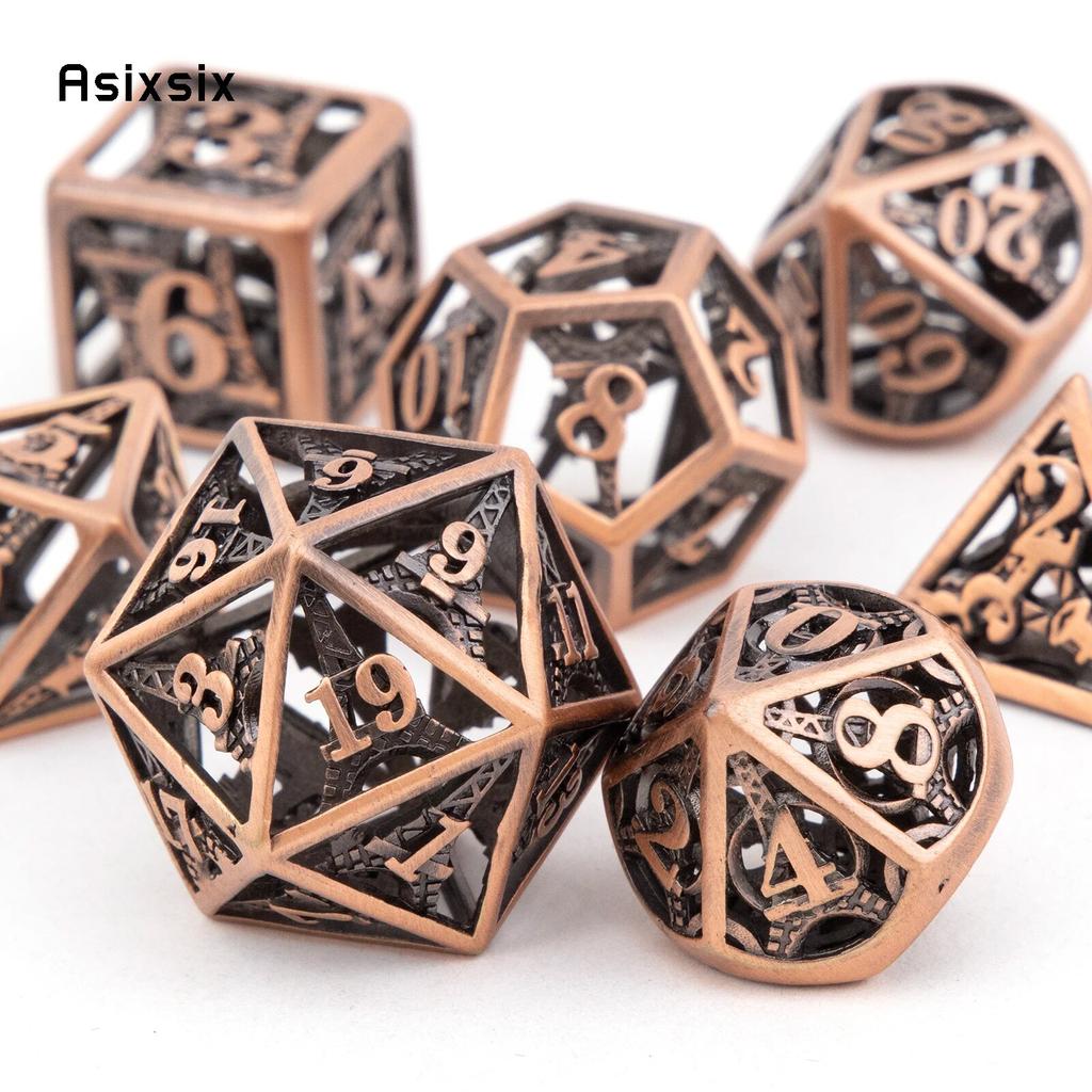 7 ks Copper Tower Metal Dice Sada dutých kovových mnohostěnných kostek Vhodné pro RPG stolní karetní hru