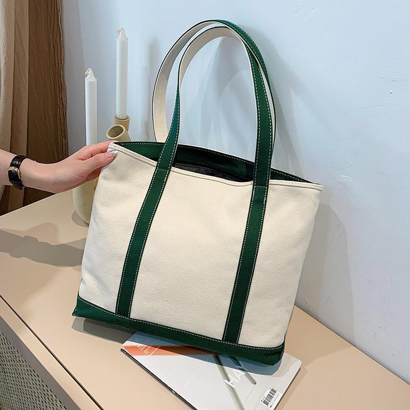 Contrasting Color Canvas Bag New Commuter Versatile Large-capacity Casual Shoulder Tote Bag