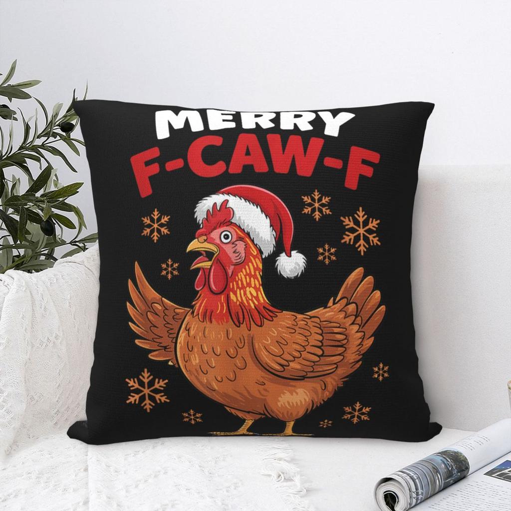 Pillow Case Merry F-Caw-F Funny Christmas Santa Chicken Soft Pillow Cover Vintage Cushion Cover Pillowcases For Home Decorative