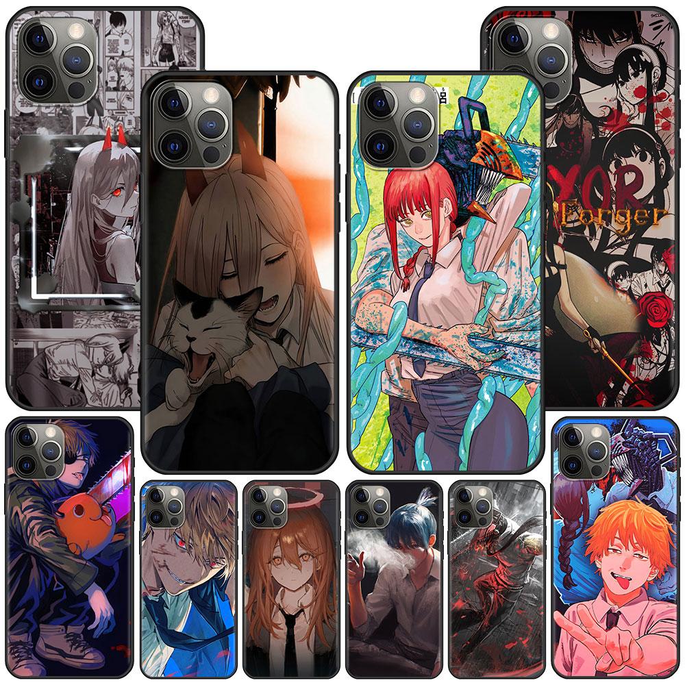 Case For Apple Iphone 11 13 12 Mini 14 Pro Max Xr 7 8 +Se 2020 Xs 6 6s Plus 5 5s Black Silicone Phone Cover Chainsaw Man Anime