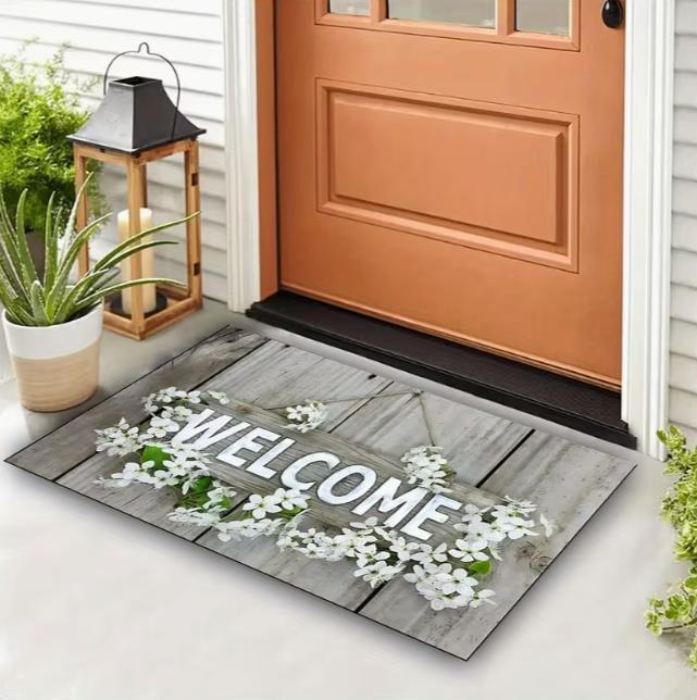 Fresh Grass Green Background Small Flowers Scattered and Blooming Printed Floor Mat Room Decoration Mat Home Decoration Rugs