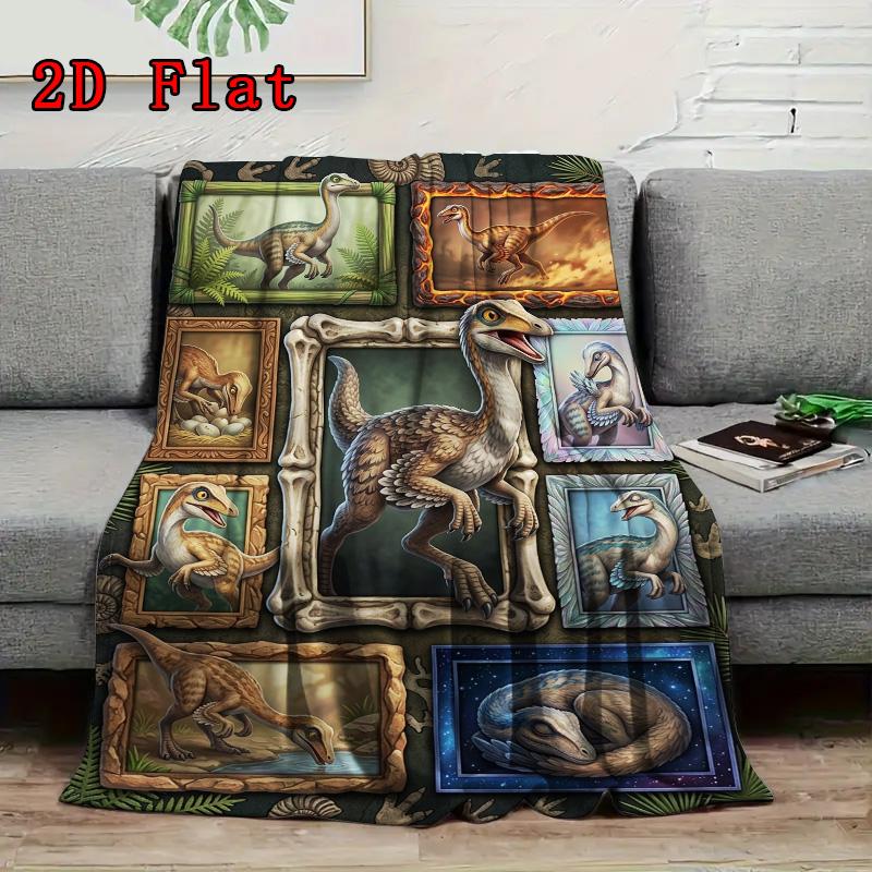 Dinosaur Collection 2D Flat Pattern Flannel Blanket, High quality All Seasons, Home Decor, Warmth and Comfort, Perfect for Christmas Gifts.