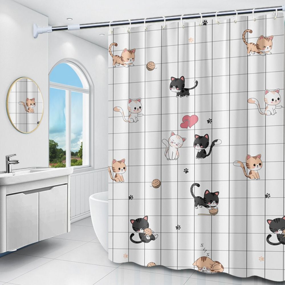 Yeni Küf Önleyici Duş Perdesi Su Geçirmez PEVA Banyo Perdesi 12 Kancalı Kalınlaştırılmış Baskılı Duş Perdesi