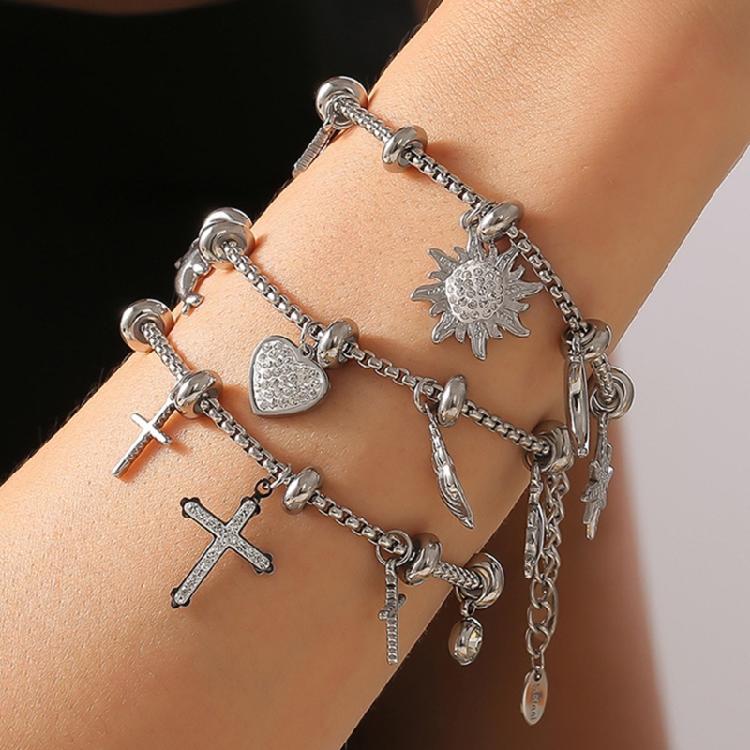 Sun Moon Cubic Zirconia Bracelet Ocean Theme Titanium Steel Jewelry Adjustable 20cm Length Fashion Wrist Accessory